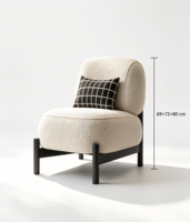Fauteuil d'appoint moderne en tissu bouclé crème, style Teddy, avec pieds en bois massif noir, pour salon, appartement ou salle de séjour
