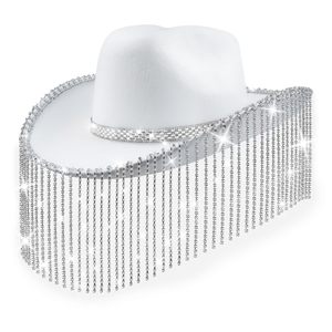 Chapeau de cowgirl MADESHINE en feutre blanc style jazz avec strass brillants pour future mariée, idéal pour les enterrements de vie de jeune fille - Product Image 5