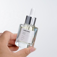 Flacon compte-gouttes carré de luxe en verre transparent de 30 ml (1 once) pour huiles essentielles et sérums, avec pipette argentée