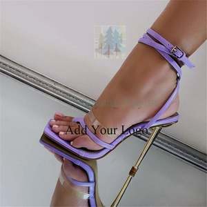 Tendance été grande taille dent talon haut sangle croisée bout carré violet talons aiguilles sandales pour femmes - Product Image 1