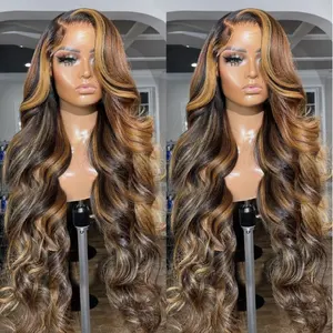 Transparent Hd Body Wave 13x4 Ombre Highlight HD Lace Frontal Wigs 13x6 T1b/27 Mixs Colored Wigs Lace Front Human Hair Wigs