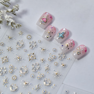 Pegatinas de Uñas Metálicas Doradas en Relieve 5D de Lujo TSZS, Calcomanías Adhesivas <span class=keywords><strong>con</strong></span> Diseño de Joyería Celestial de Corazón, Luna y Estrella para <span class=keywords><strong>Manicura</strong></span> DIY - Product Image 5