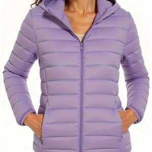 Chaqueta Acolchada Ligera con Capucha para <span class=keywords><strong>Mujer</strong></span>, Ropa de Abrigo de Invierno Acolchada de Poliéster Tejido para Uso Diario Informal - Product Image 4