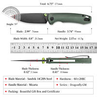 Couteau pliant de poche TRIVISA Dragonfly-GM pour hommes, lame 14C28N, manche en Micarta avec clip, outil de survie, camping en plein air, chasse
