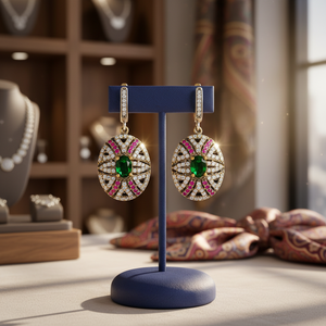 ต่างหูเงินแท้หินมรกต CZ ทรงวงรีเครื่องประดับเงินสเตอริง925แบบตุรกี - Product Image 2