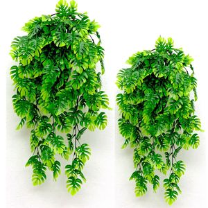 Jolie plante artificielle Monstera en feuilles, guirlande verte à suspendre pour décoration murale, 69 mailles, petite coquille de tortue double verte - Product Image 2