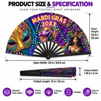 Éventails à main personnalisés haut de gamme en gros, 33 cm (13 pouces), en bambou et plastique, pour Mardi Gras et mascarade