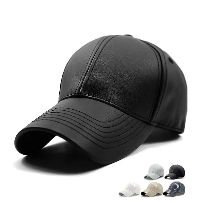 fashion custom pu leather curved brim plain snapback baseball cap