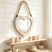 Miroir mural rustique en bois en forme de cœur avec cordelette, miroir de ferme pour chambre, salle de bain, décoration intérieure