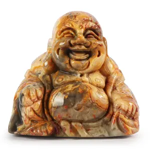 Figura de Buda tallado a mano de cristal, Ágata loca, Gema de Buda de la suerte, artesanía Fengshui, colección de decoración del hogar