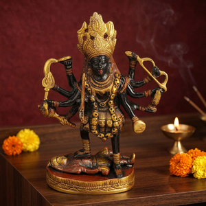Statue artisanale en laiton de la déesse Kaali Maa Mahakali, design Art Déco Shabby Chic pour la décoration de bureau et de maison, idéale pour les festivités de Diwali - Product Image 4