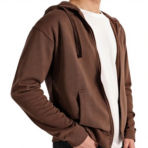 เสื้อฮู้ดผู้ชายสีน้ำตาล ทรงปกติ ผ้าฝ้ายเฟรนช์เทอร์รี่ สีพื้น สวมใส่สบายๆ สำหรับฤดูใบไม้ร่วง ดีไซน์กระเป๋าซิปด้านหน้า - Product Image 4
