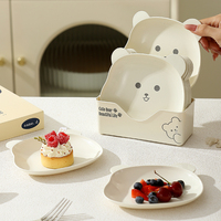Assiette en plastique de qualité alimentaire motif ours de dessin animé, ensemble de plateaux en plastique, assiette à restes alimentaires, plateau à collation et dessert pour l'heure du thé, vaisselle pour enfants