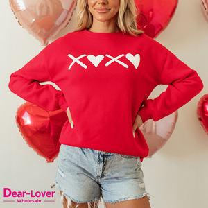 Sweat-shirt pour femme Dear-Lover, vente en gros, décontracté, col rond, imprimé <span class=keywords><strong>XOXO</strong></span>, motif cœur de la Saint-Valentin - Product Image 1
