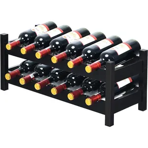 New Design Natural Bamboo Wine Rack Stand Holder 8-bottles Counter Top Wall Wood Wine Display Rack for bar