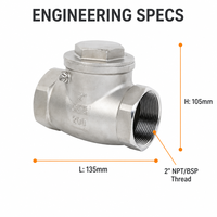 Válvula de Retención de Giro de 2 Pulgadas, Acero Inoxidable CF8 200 WOG, Rosca NPT BSP, para Tuberías Industriales de Agua, Aceite y Gas