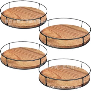 Round <b>Rotating</b> Wooden Storage Tray Iron Wood Kitchen <b>Spice</b> <b>Rack</b> Organizer 4-7 Compartments Standing Type Multifunction - Product Image 2