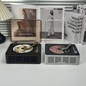 Retro Portable CD Player Transparent Dust Cover Built In Stereo <b>Speaker</b> Support CD <b>MP3</b> USB FM Radio Home Desktop Music Decor - Product Image 3