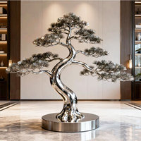 Sculpture d'arbre en métal d'intérieur, art de polissage en forme d'arbre de jardin, grande sculpture d'arbre en acier inoxydable pour plantes
