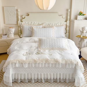 Juego de Ropa de Cama de 4 Piezas con Volantes Delicados y Bordado de Encaje Estilo Francés, Color Blanco Puro, para Primavera y Verano 2026 - Product Image 3