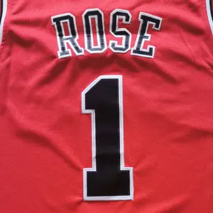 डेरिक गुलाब #1 लाल उत्तम गुणवत्ता सिले बास्केटबॉल जर्सी