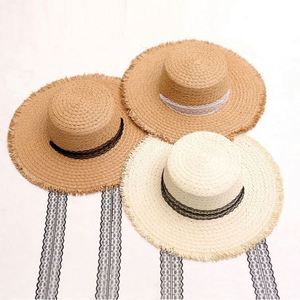 Chapeau de soleil d'été pour femme en paille de jute à large bord plat, respirant, avec dentelle, style Lara Grass, vente en gros - Product Image 2