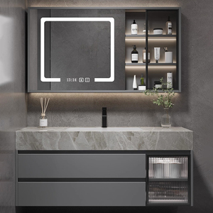 Ensemble de meuble-lavabo mural flottant blanc moderne avec miroir LED intelligent pour salle de bain - Product Image 3