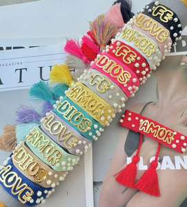 Lovely Heart/<span class=keywords><strong>Dios</strong></span>/Fe Pulseras tejidas de tela Miyuki Seed Bead Heart Bracelet Venta al por mayor Gold Heart Bracelet Ajustable - Product Image 1