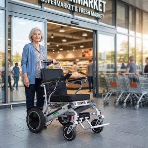 <span class=keywords><strong>Fauteuil</strong></span> <span class=keywords><strong>roulant</strong></span> <span class=keywords><strong>électrique</strong></span> pliable léger, dossier haut, appui-tête et accoudoirs réglables, <span class=keywords><strong>tout</strong></span>-<span class=keywords><strong>terrain</strong></span>, frein électromagnétique, portable - Product Image 1
