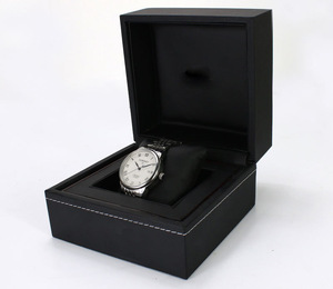 Estuche de Lujo para Reloj Negro al por Mayor, Caja de Almacenamiento de Relojes de Cuero Sintético, Estuche de Exhibición Premium para un Solo Reloj, Estuche de Embalaje para Reloj con Tapa Abatible - Product Image 1