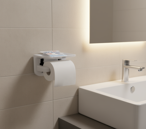 Portarotolo in Plastica con Base Porta Telefono 15.5x13 cm, Design Minimalista, Facile da Installare, Accessorio per Bagno - Product Image 2