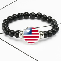 Bracelet de drapeau de pays du Libéria de perles de corde élastiques noires faites à la main de nouveau style en gros