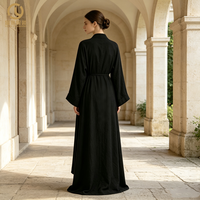 Nouvelle Abaya Femme Musulmane 2026 en Coton Islamique et Mousseline Noire, Modèle Ouvert, Vente en Gros OEM par Fabricant Musulman