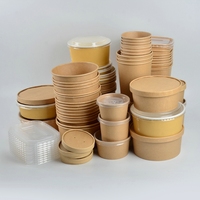 SenAng05 Bols et coupes à soupe/salade en papier kraft écologiques jetables au design personnalisé avec couvercles en PP/papier pour le camping