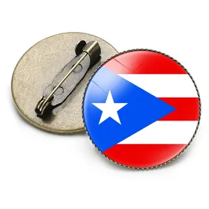 Broche vintage com bandeira americana personalizada, emblema de Puerto Rico, Mariana, Wyoming, entrega rápida