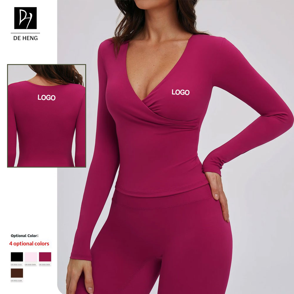 Plus Size Quick Dry Outerwear New Gym Yoga Wear Gym Clothes Fitness Sportswear V-Neck T-Shirt Long Sleeves Yoga Tops for Women