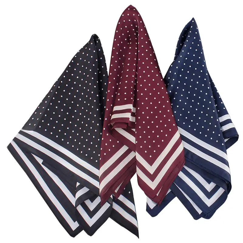 Wholesale Red navy stripes printed 100% polyester square scarves for women