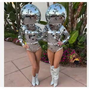 Conjunto de Casco con Espejos de Bola de <span class=keywords><strong>Discoteca</strong></span> y Body con Espejos para Mujer, Disfraz de Bailarina Gogo, Traje para Fiesta o Festival - Product Image 4