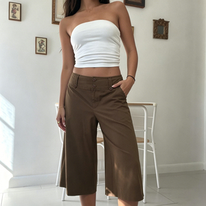 2026 New Women's Brown <b>Knee</b> Length Shorts <b>High</b> Waist Casual Mid Length Pants Summer Loose Fit Comfortable Bermuda Short - Product Image 1