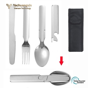 Travel Hiking <b>Reusable</b> Eco Camping Stainless Steel Beer Opener Knife Spoon Fork Portable Cutlery Set with Case - Product Image 3
