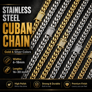 <span class=keywords><strong>Cadena</strong></span> Cubana YYN Monaco para <span class=keywords><strong>Hombre</strong></span>, Estilo Hip Hop, 6-18MM, <span class=keywords><strong>Cadena</strong></span> de Acero Inoxidable Miami, Chapada en Oro de 18K, con Incrustaciones de Diamantes - Product Image 1