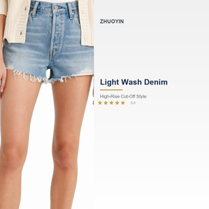 <span class=keywords><strong>Short</strong></span> <span class=keywords><strong>en</strong></span> <span class=keywords><strong>jean</strong></span> droit taille mi-haute vintage coupe régulière finition délavée 32W pour femme - Product Image 6