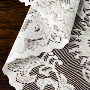 White Rectangle Tablecloth with Floral Embroidered Lace Overlay Vintage Banquet Printed Striped <strong>Paper</strong> <strong>Table</strong> <strong>Cover</strong> - Product Image 4