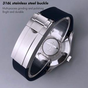 Correa de Reloj de Goma Transpirable de Lujo Azul de 19 mm, 20 mm, 21 mm, 22 mm, Hebilla de <span class=keywords><strong>Acero</strong></span> Inoxidable, Extremo Curvo para PILOT'S/ROL-EX/ - Product Image 3