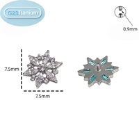 Piercing d'oreille en alliage de titane ASTM F136, design flocon de neige et cristal de glace, fileté intérieurement, serti de pierres, bijou de mode