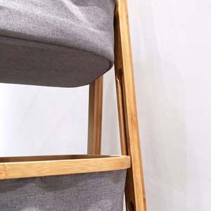 Estante de Bambú de 2 Niveles con Cesta de Almacenamiento de Lona de 3 Niveles, Organizador de Tela Plegable y Colorido para Dormitorio y Lavandería - Product Image 3
