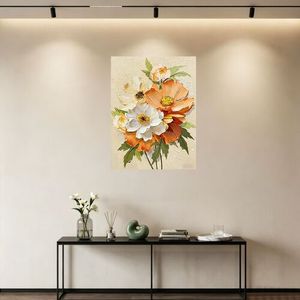 Impasto Thick Texture Orange White Poppy <b>Abstract</b> Geometric Modern <b>Canvas</b> Wall Art Hand Painted Flower Oil Painting Bedroom - Product Image 4
