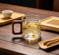 Tasses en verre borosilicate de 200 ml (6,5 oz) en forme de montagne avec poignée en bois pour le thé et le café, idéales pour la maison et le bureau
