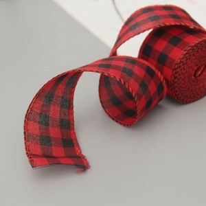 Pita Buffalo <span class=keywords><strong>Plaid</strong></span> Grosir, Pita Satin Tahan Lama dengan Tepi Kawat untuk Pembungkus Kado dan Dekorasi Natal - Product Image 3