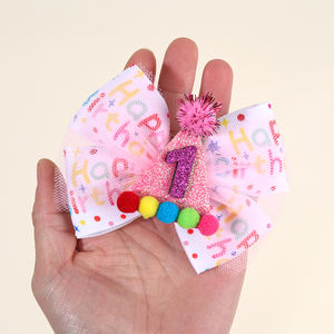 Pompom per festa di compleanno accessori per principessa regalo di buon compleanno archi per capelli per bambini - Product Image 1